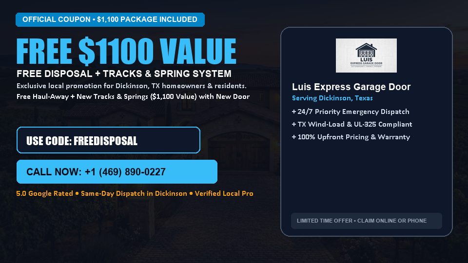 Luis Express Garage Door FREE Haul-Away & Heavy-Duty Tracks with New Door in Dickinson, TX